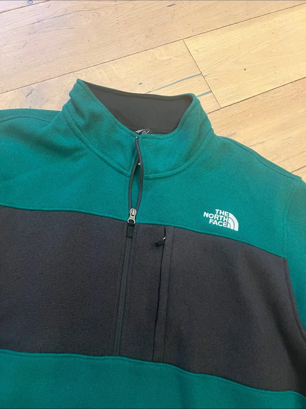 The North Face Green Quarter-Zip Fleece with Black Chest Panel